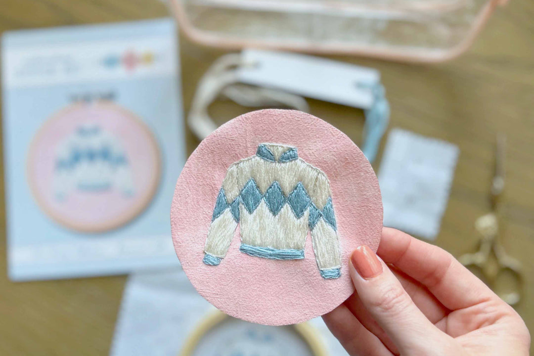 Finished embroidered jockey silk from Color Me Eden stitch kits