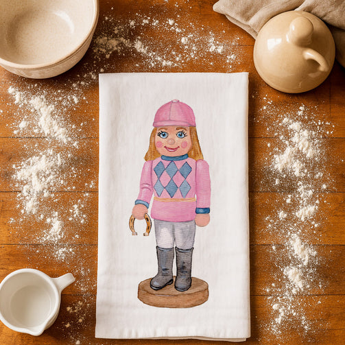 Tea towel with my watercolor painting of an equestrian themed nutcraker